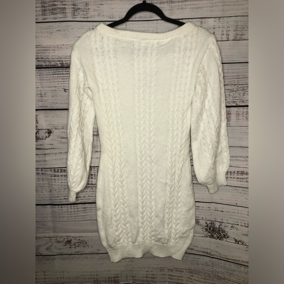 VENUS Off-Shoulder Cable Knit Dress - Cream - Picture 3 of 16
